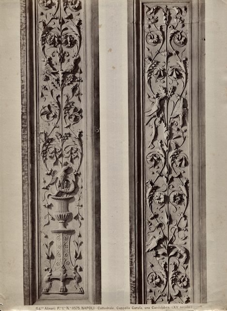 Alinari, Fratelli — Napoli - Cattedrale. Cappella Carafa, una Candelabra (XV secolo) — particolare